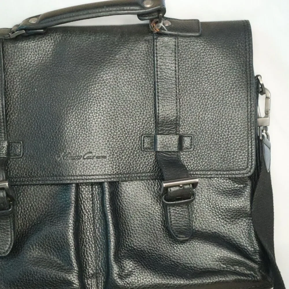 Kenneth Cole Leather Briefcase lap top tote Bag Black 16